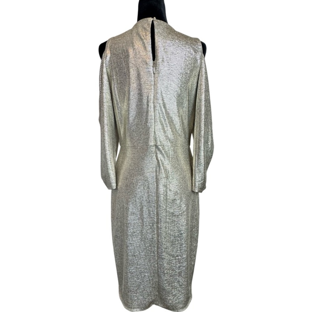 NWT RACHEL Rachel Roy Gold Metallic Off The Shoulder Draped Sleeve Midi Dress L - Picture 4 of 15